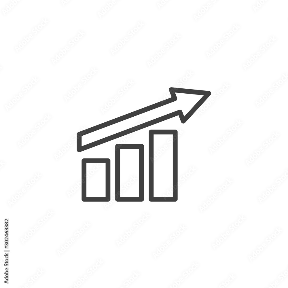 Growth graph up line icon. Financial chart arrow linear style sign for mobile concept and web design. Growing bars graph outline vector icon. Symbol, logo illustration. Vector graphics Growth graph up line icon. Financial chart arrow linear style sign for mobile concept and web design. Growing bars graph outline vector icon. Symbol, logo illustration. Vector graphics