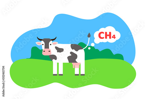 cow emits  methane ch4 global ecology problem concept photo