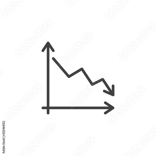 Business decline graph line icon. Decrease diagram linear style sign for mobile concept and web design. Falling graph arrow outline vector icon. Crisys symbol, logo illustration. Vector graphics