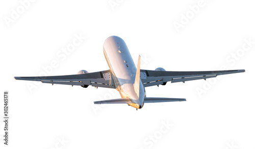 A middle size commercial jet airplane isolated on white background