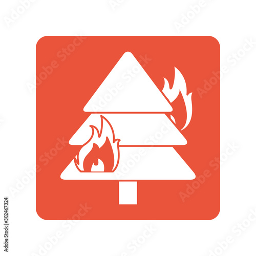 fire burning tree block line style icon