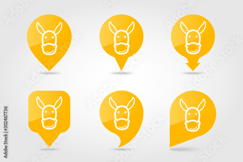 Donkey flat pin map icon. Animal head vector