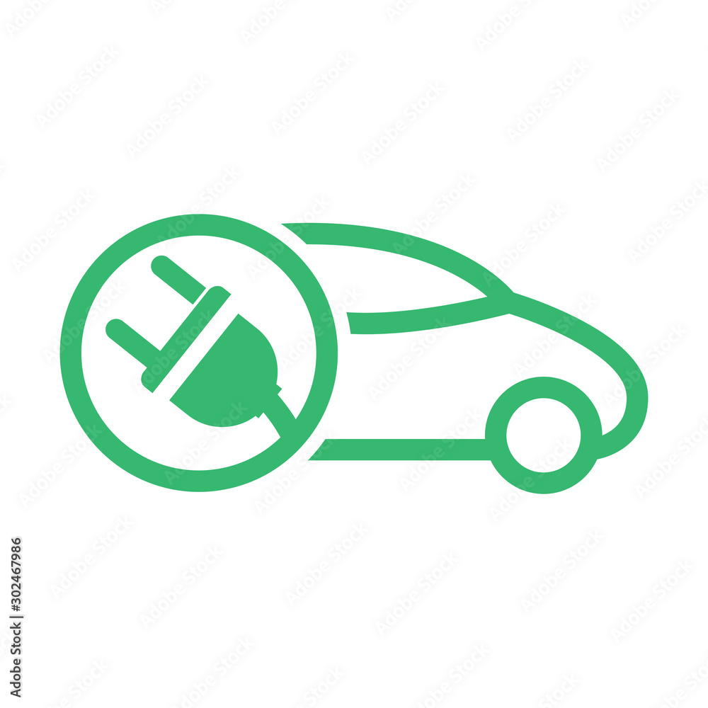 Electric car with plug icon symbol Electric car with plug icon symbol