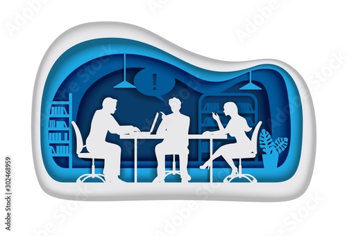 Business office vector illustration in paper art style