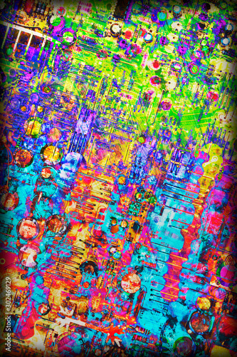 Circuit Board Multicolored Vignette Background © buki77