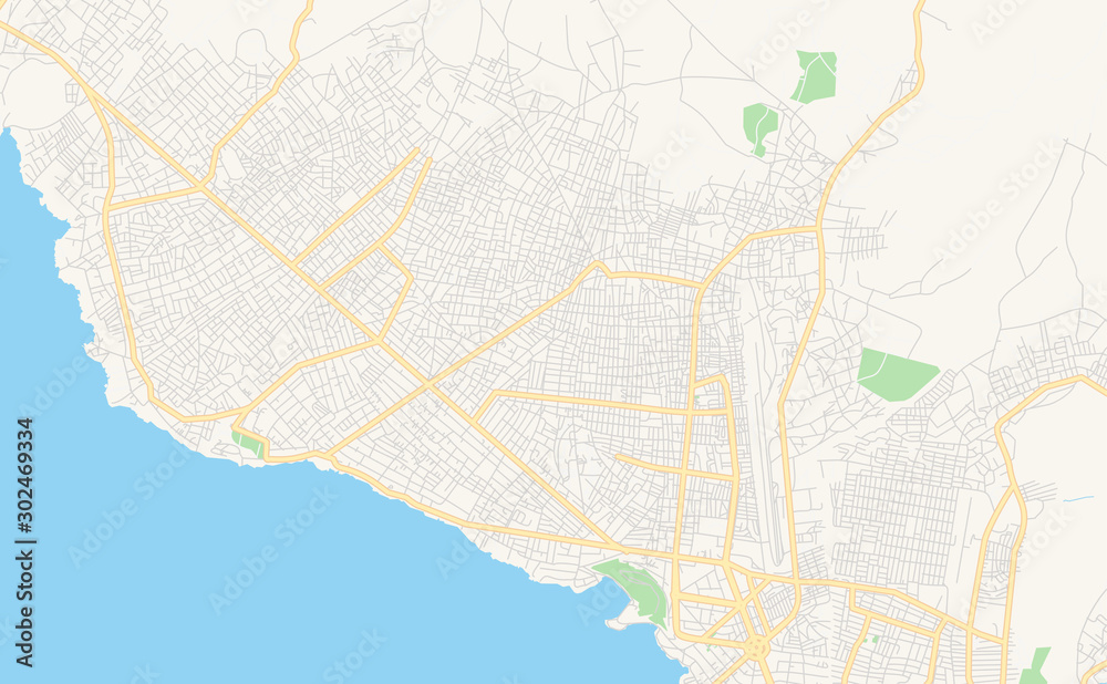 Printable street map of Goma, DR Congo