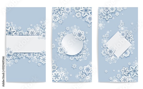 Merry Christmas Happy New Year vector poster template set