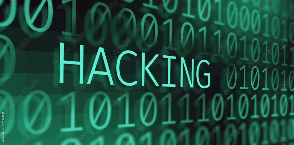Inscription hacking over 3d green binary code digits stream Inscription hacking over 3d green binary code digits stream