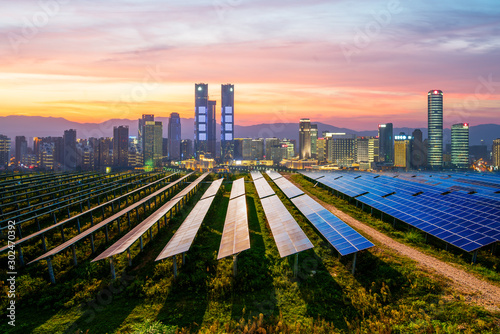 Canvas Print Photovoltaic and modern urban night scenes, Beijing, China.