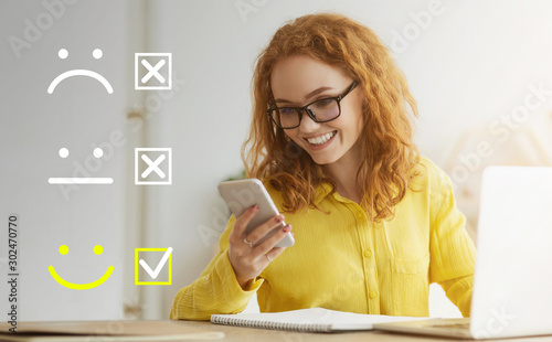 Smart young woman appreciating new online course photo