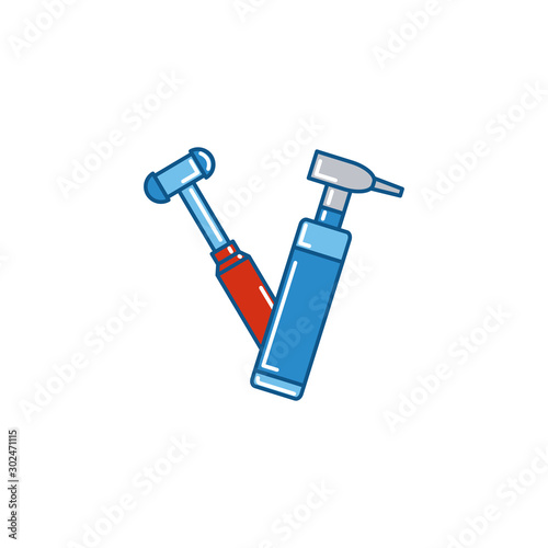 Isolated medical hammer and otoscope icon fill design