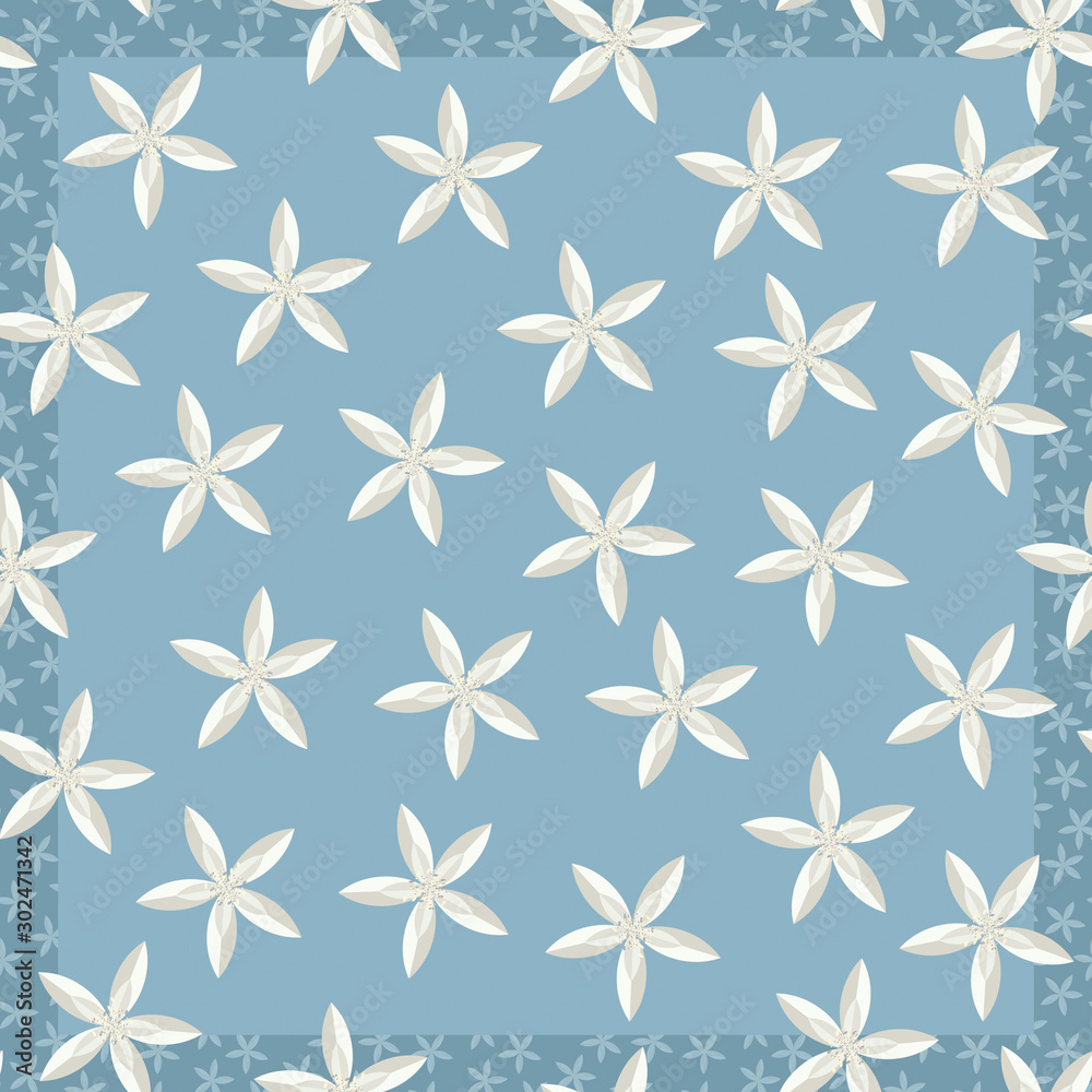 Plants and flowers pattern frame, blue and white floral decoration Plants and flowers pattern frame, blue and white floral decoration