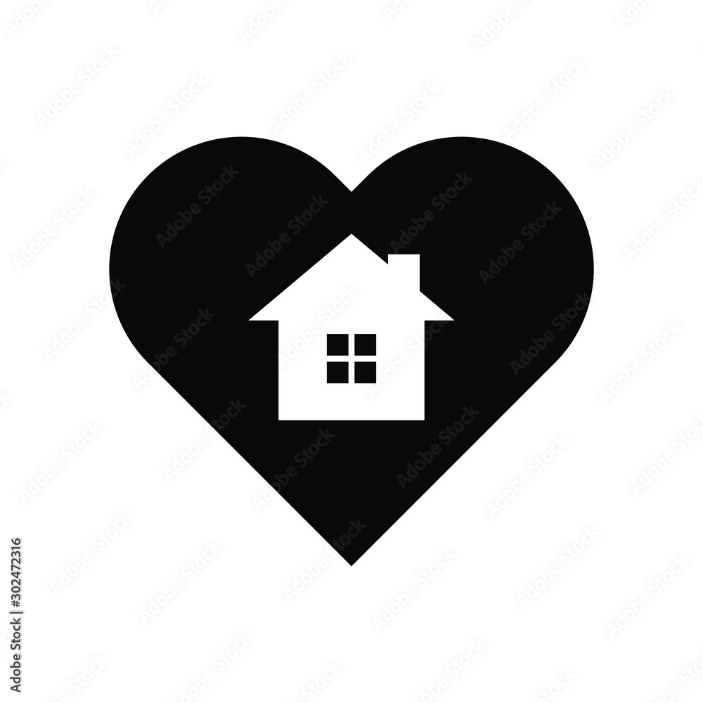 Home sweet home logo. House in heart icon symbol silhouette isolated on white background. Vector illustration image.