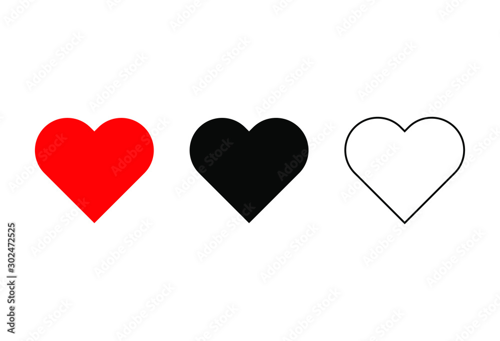 Heart icon symbol silhouette set. Isolated on white background. Vector illustration image.
