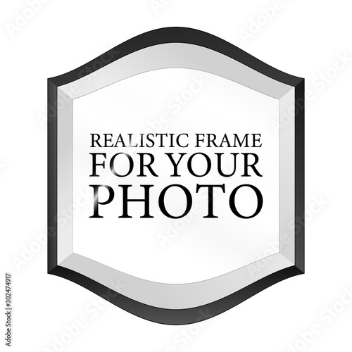 Black Realistic photo frame template isolated on white background. Graphic Resource vector illustration, blank picture for gallery, text, empty mockup, interior, simple image object