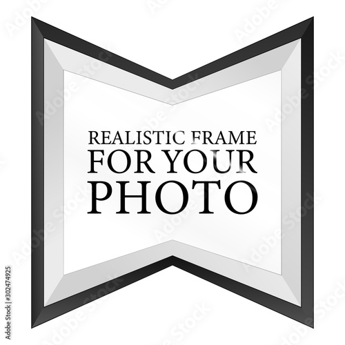 Black Realistic photo frame template isolated on white background. Graphic Resource vector illustration, blank picture for gallery, text, empty mockup, interior, simple image object