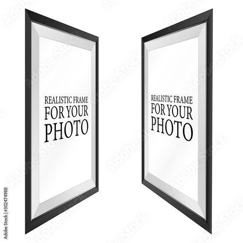 Set of Black Realistic photo frame template isolated on white background. Graphic Resource vector illustration, blank picture for gallery, text, empty mockup, interior, simple image object