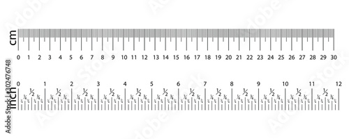 Original Centimetre and Inch, Inches Ruler. Measuring tool, Graduation grid, flat vector illustration. Size indicator units, Measure tape isolated on background.