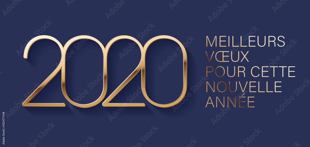 Carte de vœux 2020 - Nouvel an, texte en Français - obrazy, fototapety, plakaty 