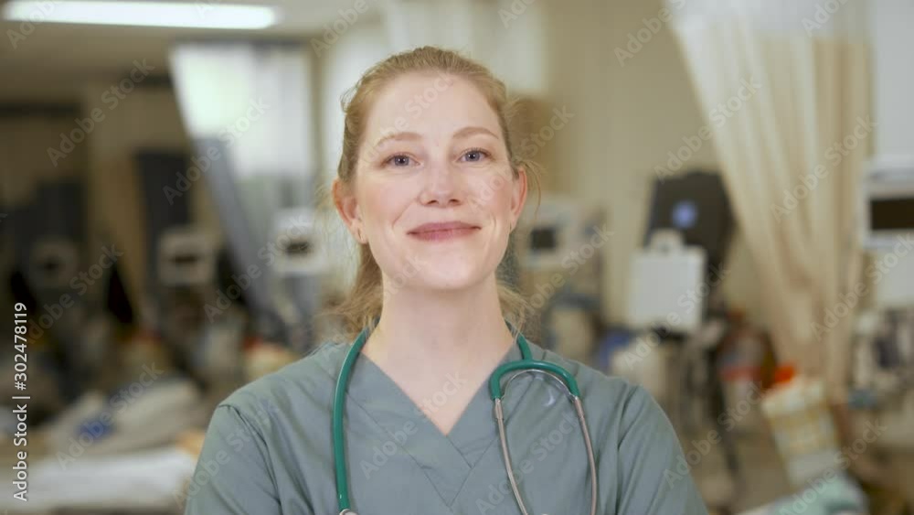 Close-up portrait of a confident and friendly young female nurse.