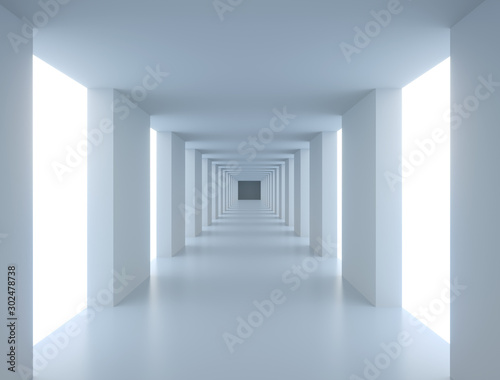 Fototapeta Naklejka Na Ścianę i Meble -  Abstract Long White Modern Corridor