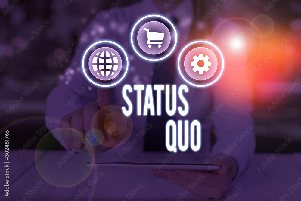 Word writing text Status Quo. Business photo showcasing existing state of affairs regarding