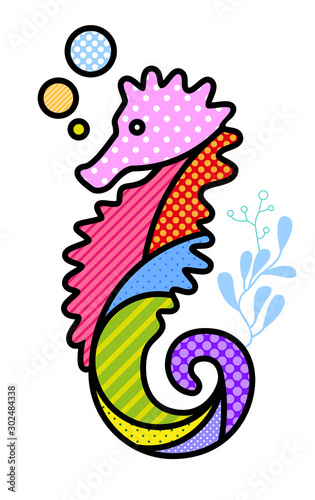 sea horse Pop art modern illustration for your design. sea life conceptual concept for kids and adults. 
