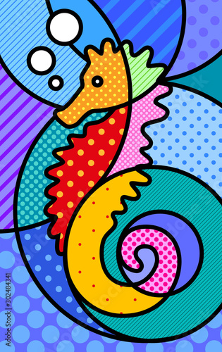 Fototapeta sea horse Pop art modern illustration for your design. sea life conceptual concept for kids and adults. 
