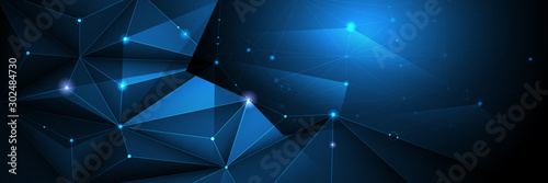 Vector 3D Illustration Geometric, Polygon, Line,Triangle pattern shape with molecule structure. Polygonal with blue background. Abstract science, futuristic, network connection concept