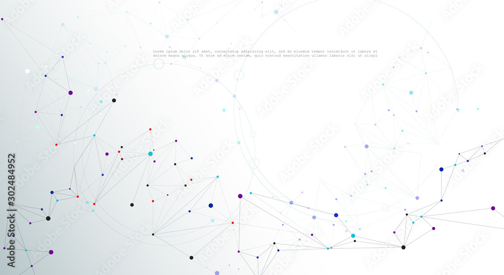 Abstract Molecules with Lines, Geometric, Polygon, Triangle pattern. Vector design network communication technology on white gray color background. Futuristic- digital science technology concept