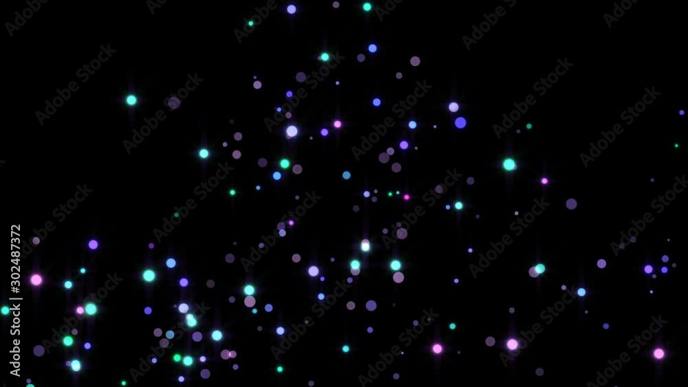4K Flight of bokeh particles. Magical shimmering light. Merry Christmas golden intro template.  Blue and violet colors.