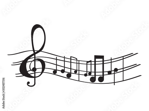 Isolated musical pentagram with musical notes - Vector illustration