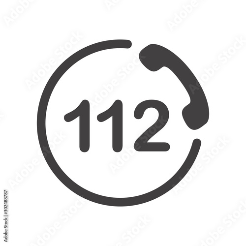 112 icon. Emergency phone symbol. Black sign on white background.