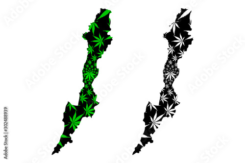 Capital District (Republic of Colombia, Departments) map is designed cannabis leaf green and black, Bogota (Distrito Capital, D.C., Santa Fe de Bogota)map made of marijuana (marihuana,THC) foliage....
