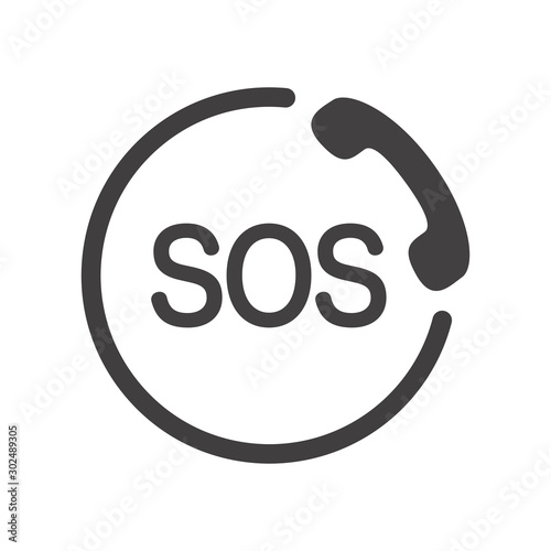 SOS icon. Emergency phone symbol. Black sing on white background.