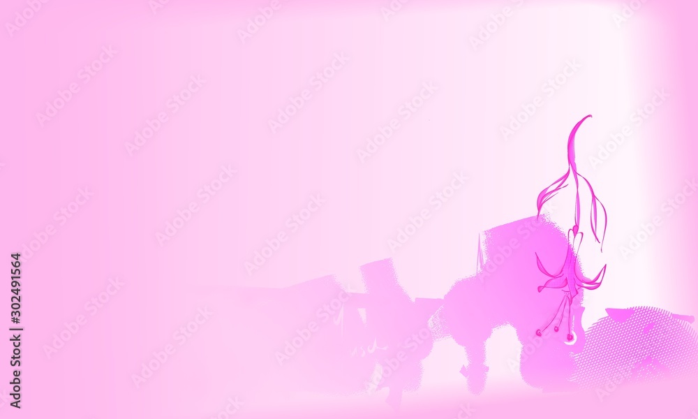 Line drawing of pink fuchsia on pink background with space for copy Line drawing of pink fuchsia on pink background with space for copy