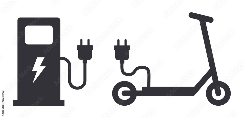 Electric scooter loading station power plug sign Electric scooter loading station power plug sign