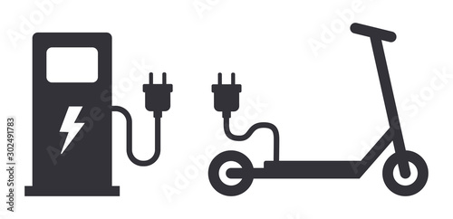 Electric scooter loading station power plug sign