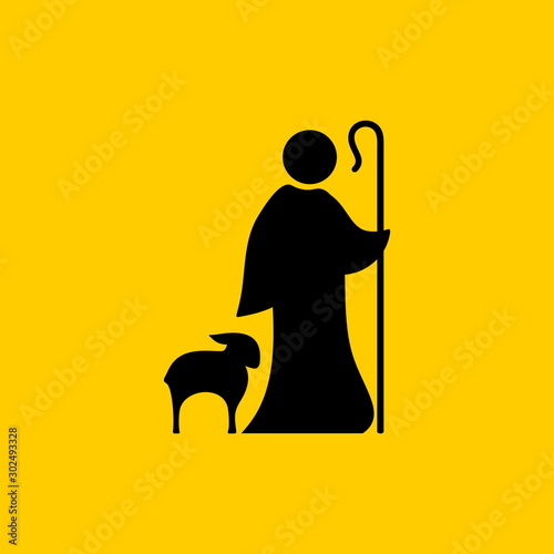 Christian symbols. Shepherd and faithful sheep.