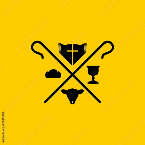 Christian symbols. The shepherds staff, the cross of Jesus, the sacrificial lamb and the crown of thorns.