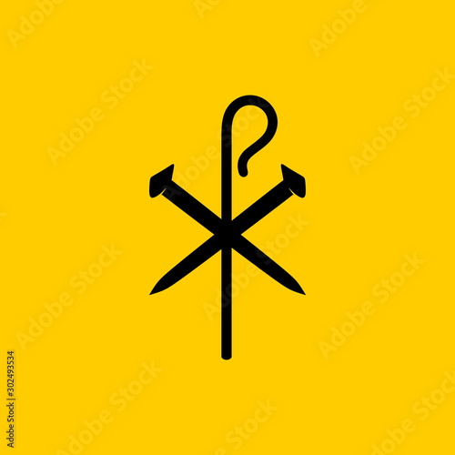 Christian symbols. Crucifix nails and shepherd's staff.