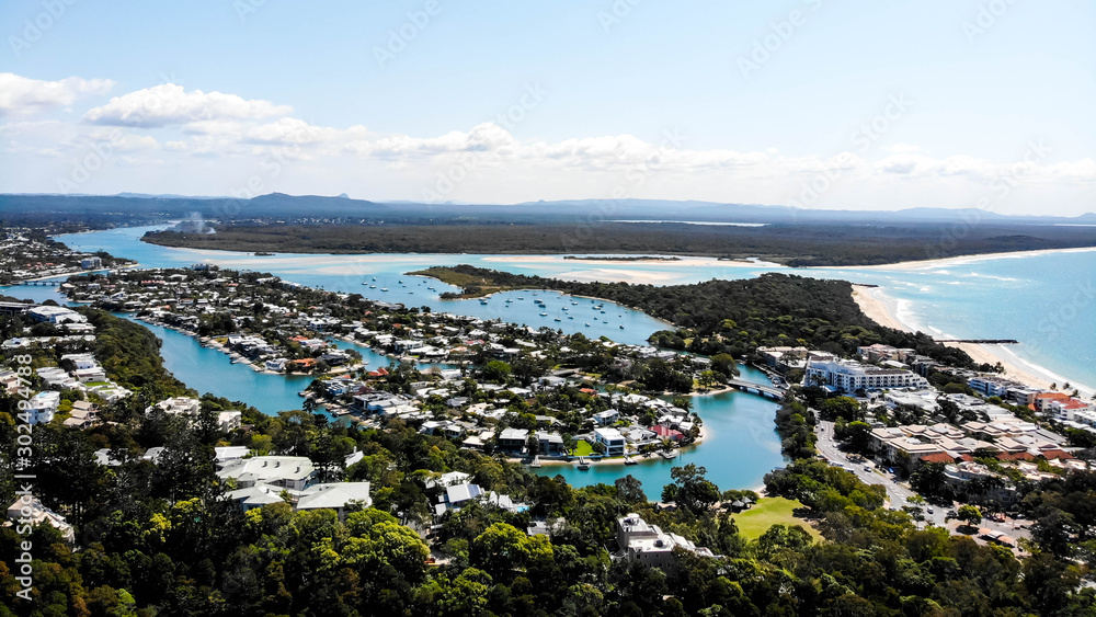 Drone view of Noosa heads and Noosa Laguna