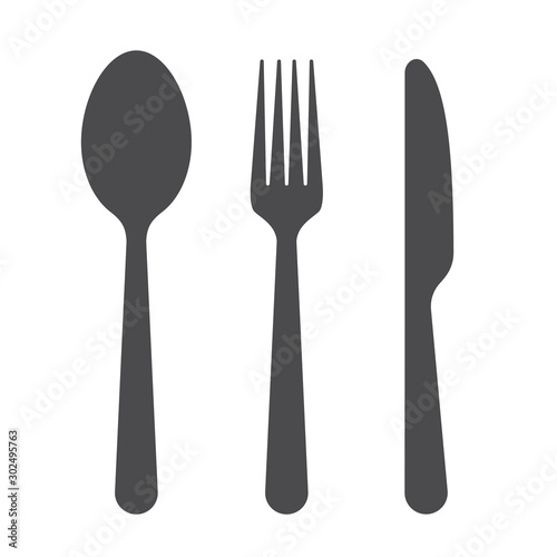 Set of fork spoon and knife graphic symbols. Black vector cutlery icons on white background - stock vector.