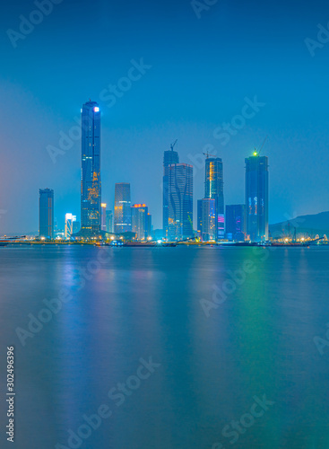 Night view of the financial base and center building in Zhuhai  Guangdong Province  China