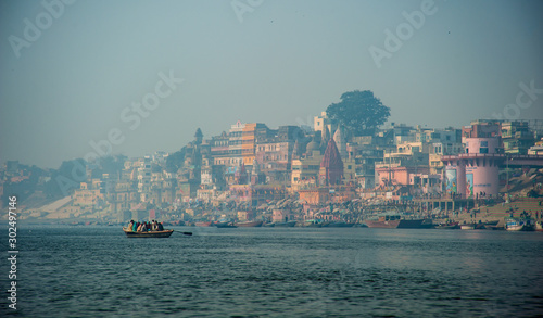 Varanasi, Banaras, Uttar Pradesh, India - February 03, 2011: Ghats (Banks) on the Ganges River in Hindu holy city varanasi, india