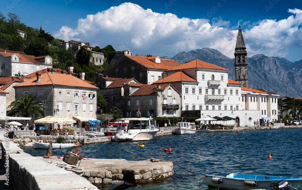 Perast. View from the sea. Bay of Kotor. Montenegro.