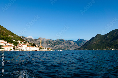 Perast. boat Trip. View from the sea. Montenegro. Bay of Kotor