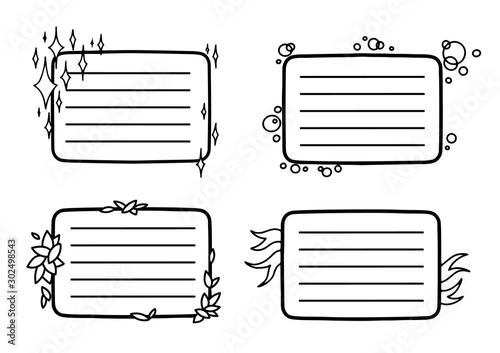 Set of Cute Hand drawn Doodle Banners and Ribbons isolated on white background for your Design. Bullet journal Ideas. Girly Stuff. Sticky Notes.