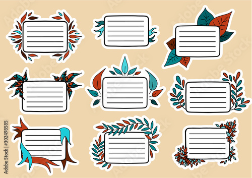 Set of Cute Hand drawn Doodle Banners and Ribbons isolated on white background for your Design. Bullet journal Ideas. Girly Stuff. Sticky Notes.