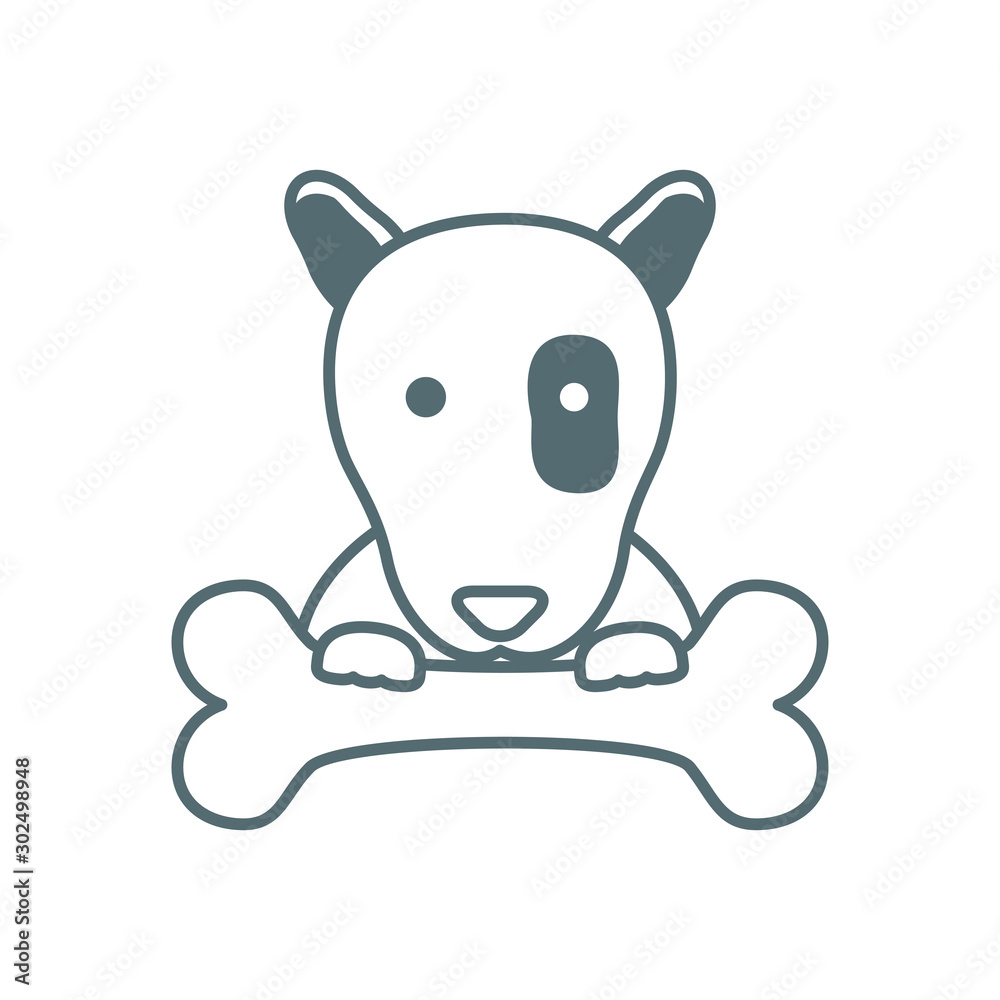cute little dog pit bull with bone line style icon cute little dog pit bull with bone line style icon